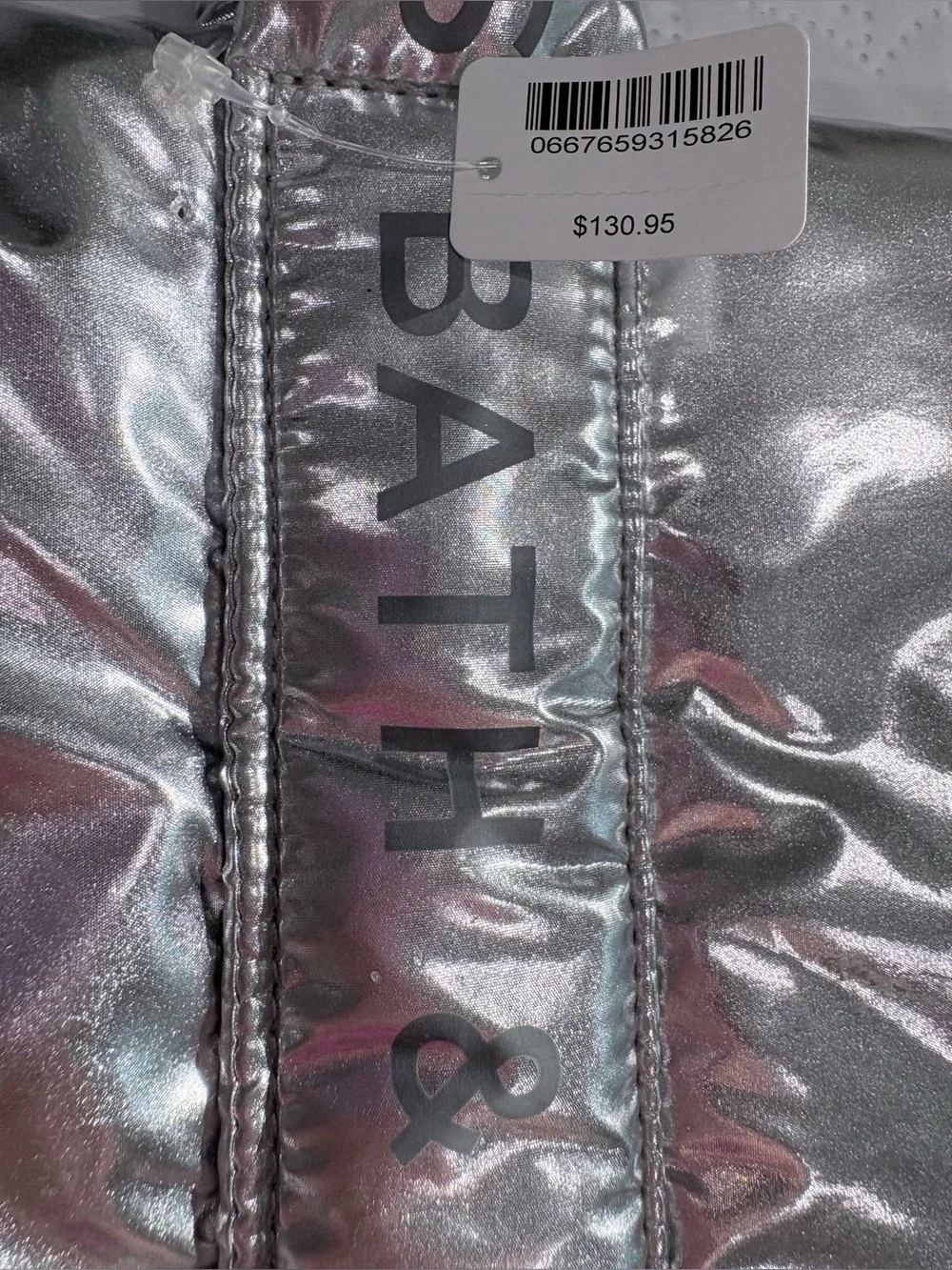 Bath & Body Works Limited Edition Metallic Silver Puffer Tote Bag NWT